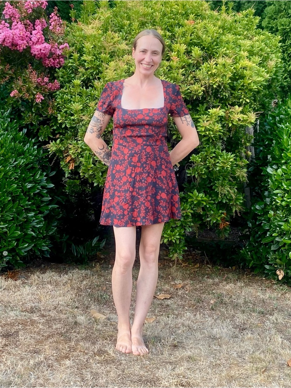 EUC FLYNN SKYE Red Floral Square-Neck Fit and Flare Mini Dress